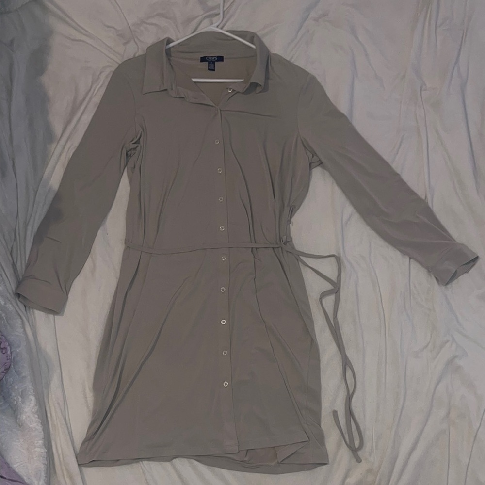 Chaps Beige V-Neck Tie Waist Dress – Size 16